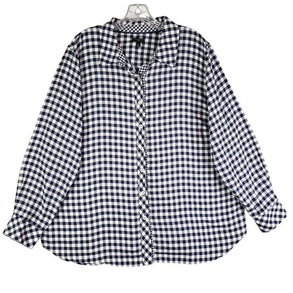 Talbots Shirt Blue Plaid Button Down Long Sleeve Women's Plus Size 2X - Picture 2 of 9